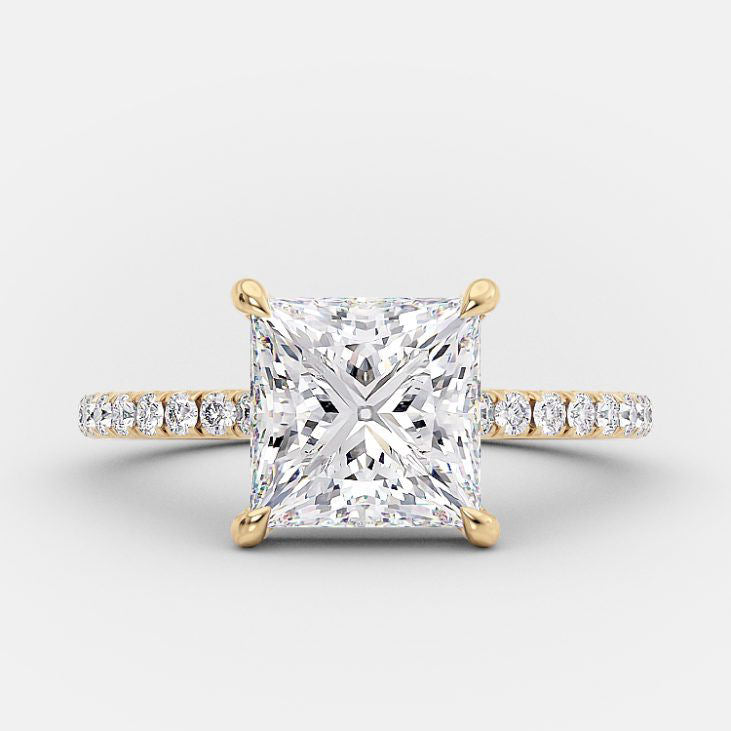 Elegant Brilliance – 925 Sterling Silver Gold-Plated Ring | Square Zircon Stone & Sparkling Lobes