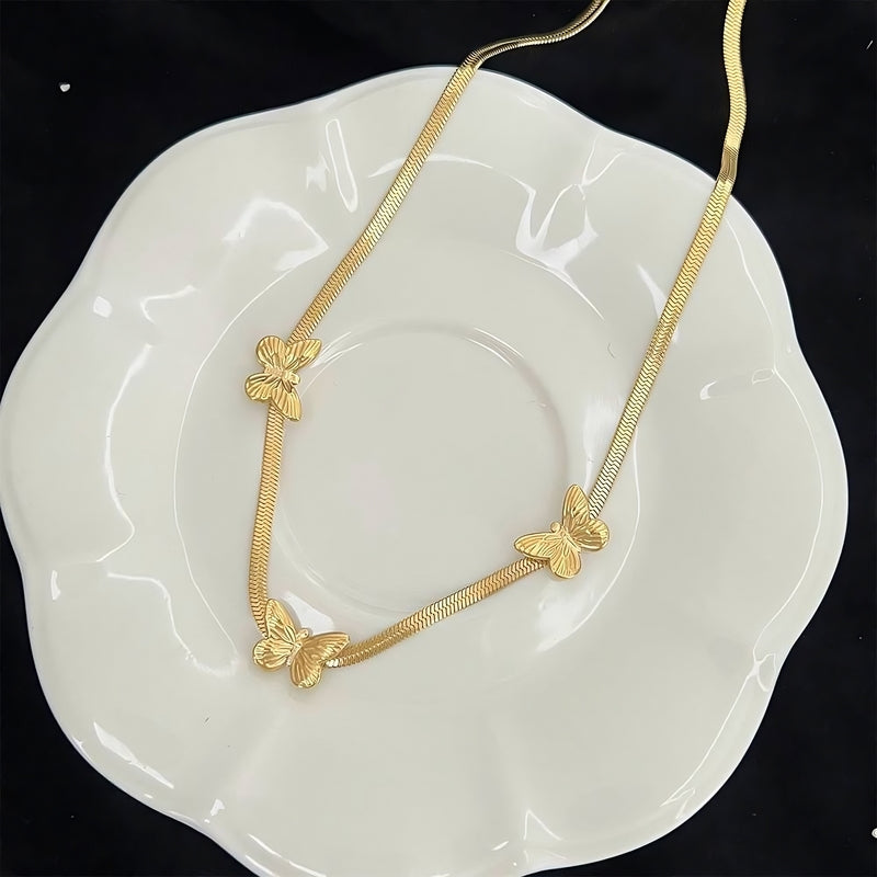 Gold-Plated Snake Back Necklace β Decorated with Elegant Butterflies | 316 Stainless Steel
