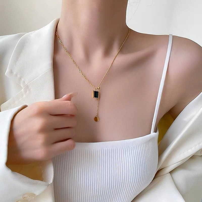 Gold-Plated necklace with Green Emerald Stone | 316 Stainless Steel