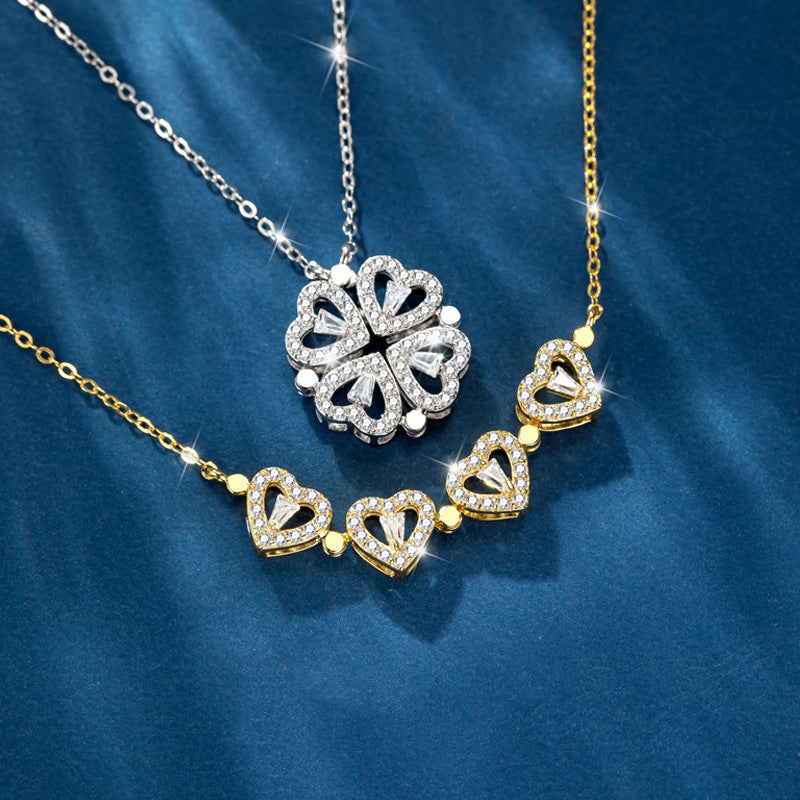 925 Sterling Silver Magnetic Heart Necklace | Elegant & Romantic Korean Design