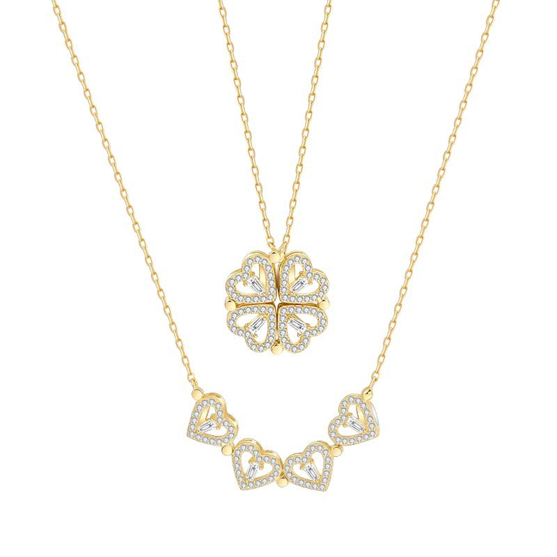 925 Sterling Silver Magnetic Heart Necklace | Elegant & Romantic Korean Design