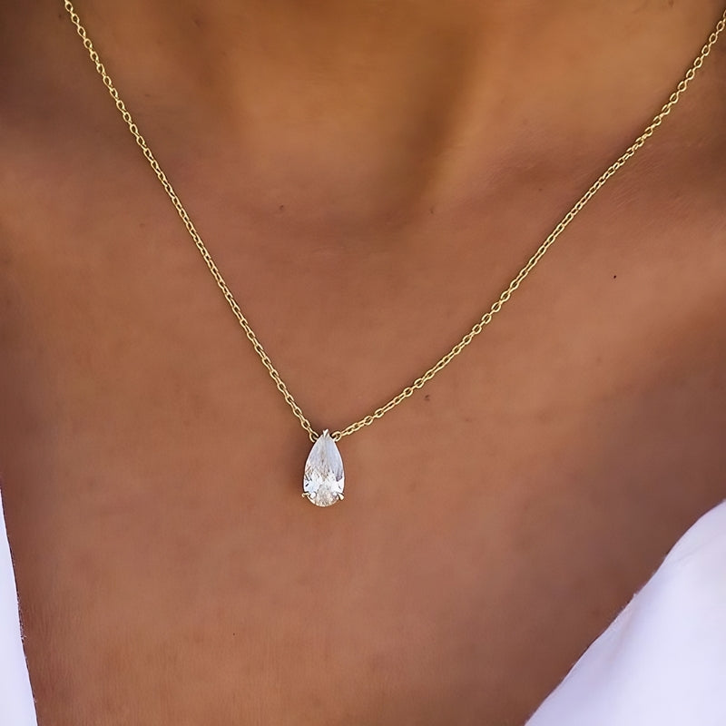 Exclusive – 925 Sterling Silver Necklace | Pear-Shaped Diamond Zircon Stone