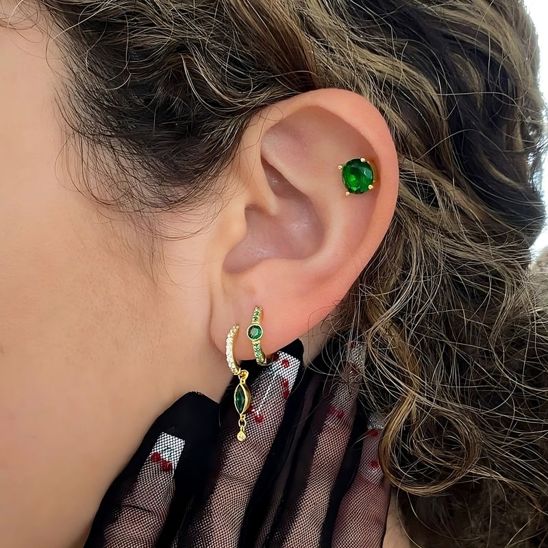 Elegant Radiance – 925 Sterling Silver Gold-Plated Earrings | Green Zircon Stone