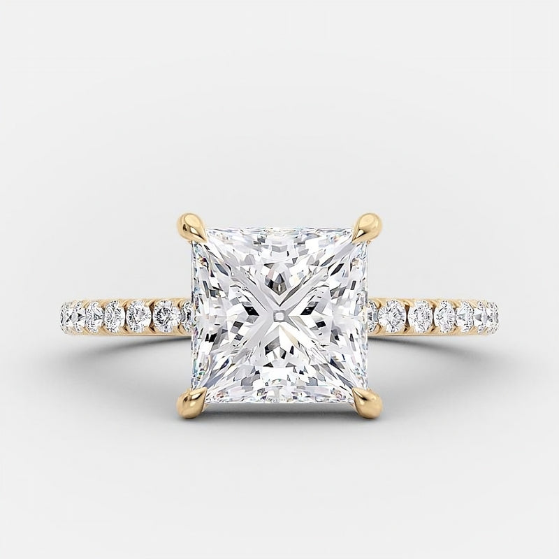 Elegant Brilliance – 925 Sterling Silver Gold-Plated Ring | Square Zircon Stone & Sparkling Lobes