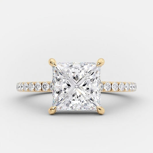 Elegant Brilliance – 925 Sterling Silver Gold-Plated Ring | Square Zircon Stone & Sparkling Lobes