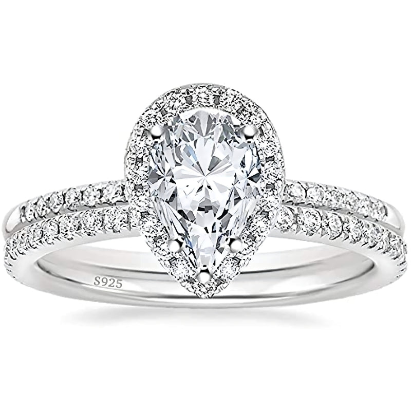 925 Sterling Silver Infinity Ring | Teardrop Zircon Stone &amp; Sparkling Lobes