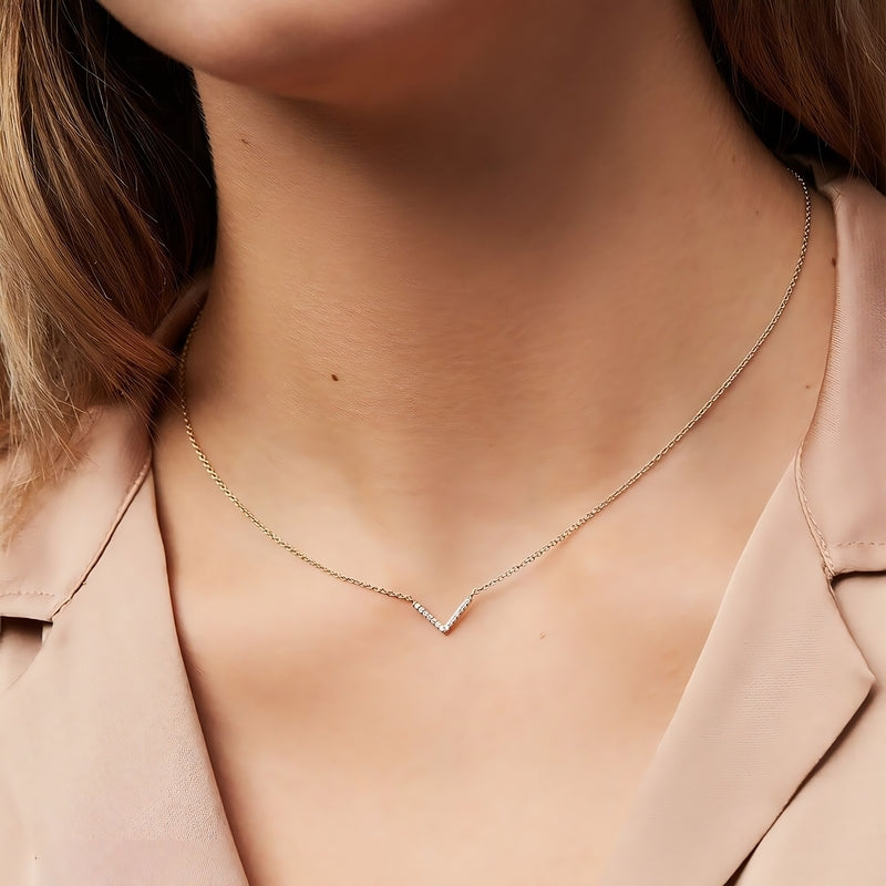 925 Sterling Silver Gold-Plated "V" Necklace | Adorned with Diamond Zircon Lobes