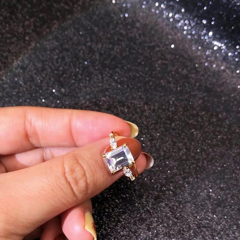 Elegance – 925 Sterling Silver Gold-Plated Ring | Rectangle Zircon Stone