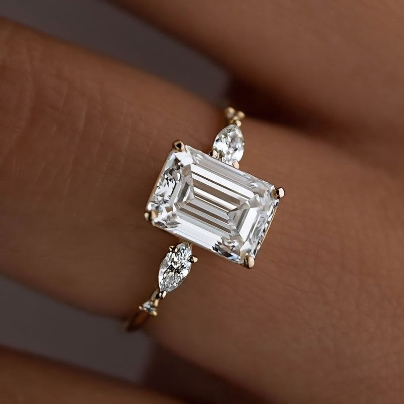 Elegance – 925 Sterling Silver Gold-Plated Ring | Rectangle Zircon Stone
