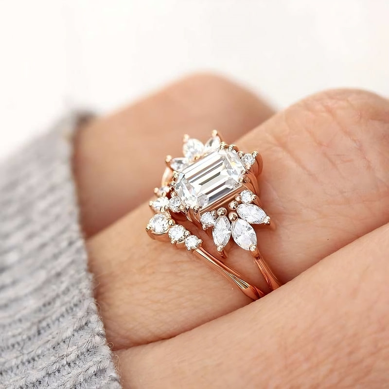 Exclusive – 925 Sterling Silver Ring | Gold Plated with Square Zircon Stone &amp; Sparkling Lobes