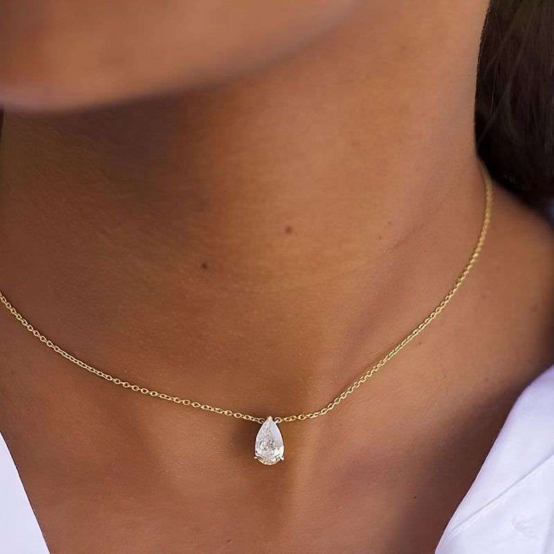 Exclusive – 925 Sterling Silver Necklace | Pear-Shaped Diamond Zircon Stone