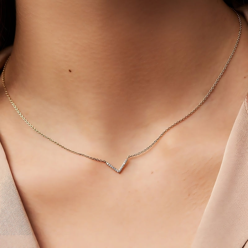 925 Sterling Silver Gold-Plated "V" Necklace | Adorned with Diamond Zircon Lobes