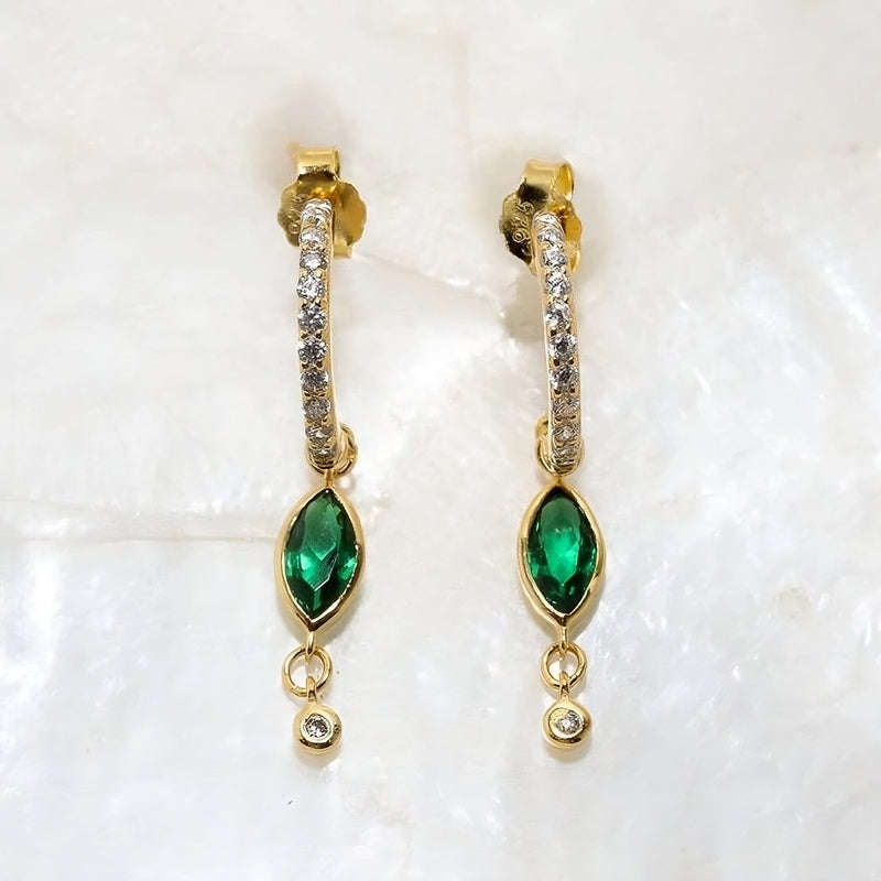Elegant Radiance – 925 Sterling Silver Gold-Plated Earrings | Green Zircon Stone