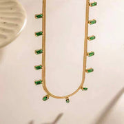 Snake Back Necklace – Gold Plated with Green Emerald Lobes | 316 Stainless Steel