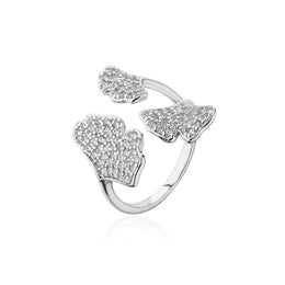 Gold-Plated Flower Ring with Diamond Zircon Lobes – 316 Stainless Steel