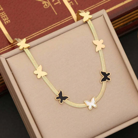 Snake Back Necklace – Gold-Plated 316 Stainless Steel | Delicate Butterfly Charms | Elegant & Eye-Catching