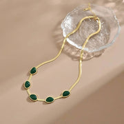 Snake Back Necklace – Gold-Plated with Green Emerald Lobes | 316 Stainless Steel | 45cm