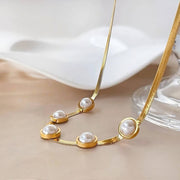 Gold-Plated Snake Back Necklace with Pearl Beads | 45 cm | Elegant Stainless Steel Design