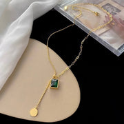 Gold-Plated necklace with Green Emerald Stone | 316 Stainless Steel