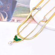Snake Back Necklace – Gold Plated with Butterflies | 2 Layers | 316 Stainless Steel