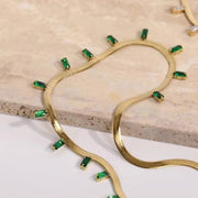 Snake Back Necklace – Gold Plated with Green Emerald Lobes | 316 Stainless Steel