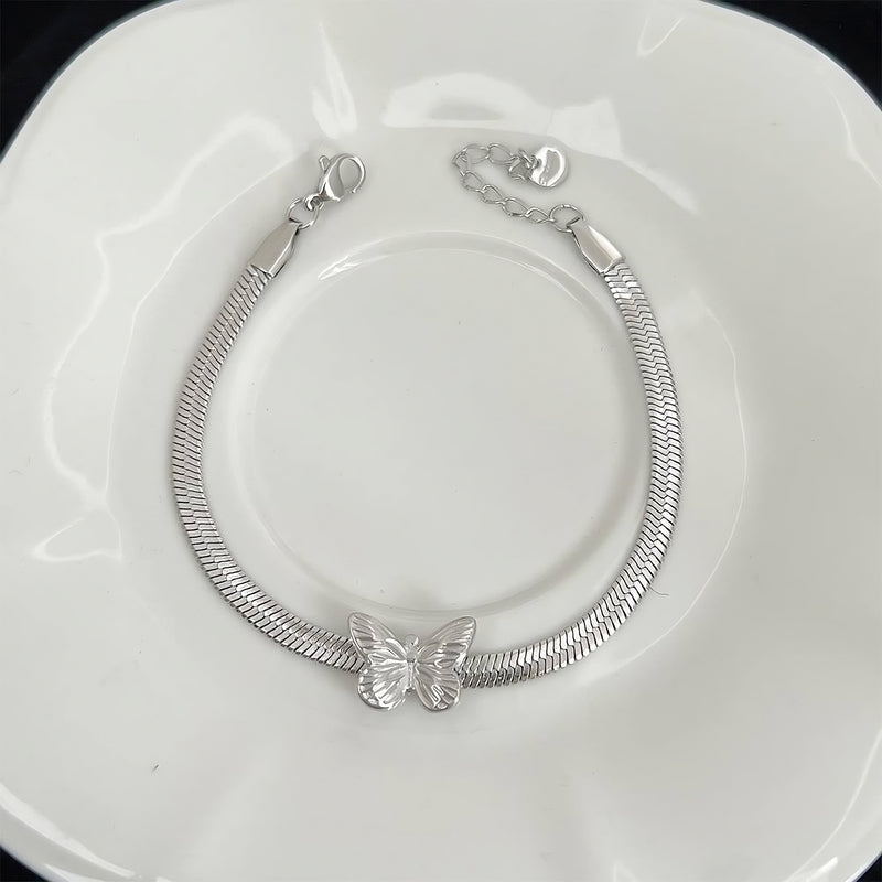 Snake Back Anklet – Butterfly Detail | 316 Stainless Steel – 22 cm