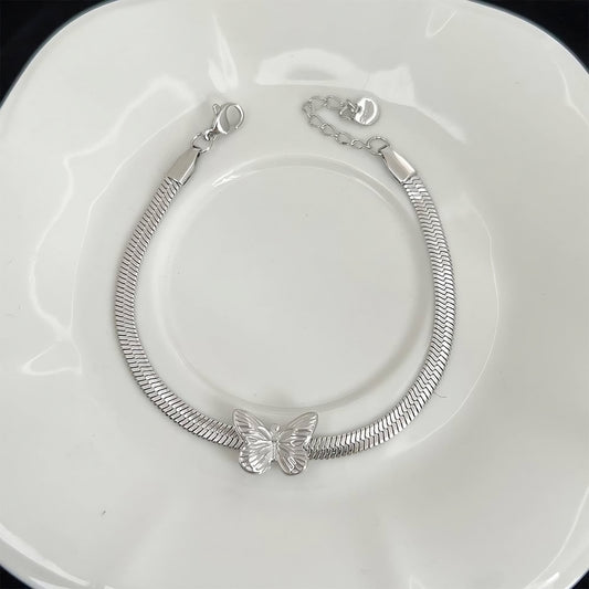 Snake Back Anklet – Butterfly Detail | 316 Stainless Steel – 22 cm