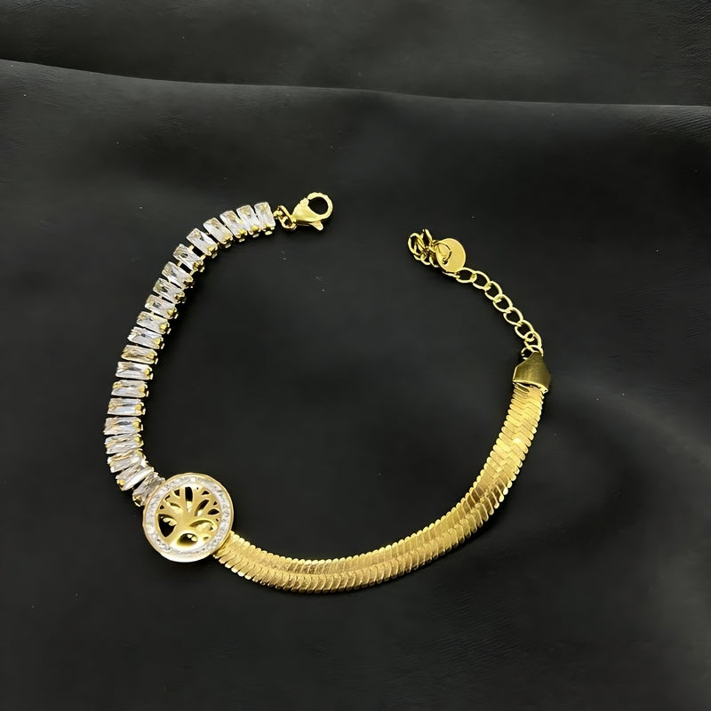 Elegant Edge – Snake Back Bracelet with Baguette Lobes | 316 Stainless Steel