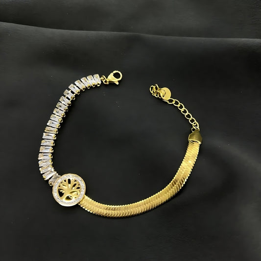 Elegant Edge – Snake Back Bracelet with Baguette Lobes | 316 Stainless Steel