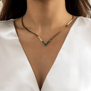 Snake Back Necklace – Gold-Plated 316 Stainless Steel | Green Zircon Lobes | Bold & Elegant