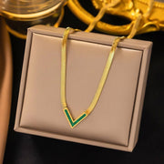 Snake Back Necklace – Gold-Plated 316 Stainless Steel | Green Zircon Lobes | Bold & Elegant