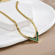 Snake Back Necklace – Gold-Plated 316 Stainless Steel | Green Zircon Lobes | Bold & Elegant