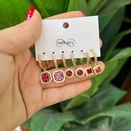 Blue & Red Zircon Piercing Earrings Set – Pure 316 Stainless Steel