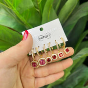 Blue & Red Zircon Piercing Earrings Set – Pure 316 Stainless Steel