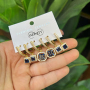 Blue & Red Zircon Piercing Earrings Set – Pure 316 Stainless Steel