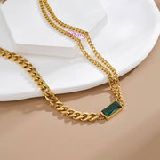 Gold-plated necklace with Green Emerald Stone | 316 Stainless Steel