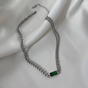 Gold-plated necklace with Green Emerald Stone | 316 Stainless Steel