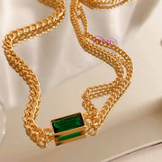 Gold-plated necklace with Green Emerald Stone | 316 Stainless Steel