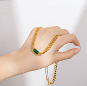 Gold-plated necklace with Green Emerald Stone | 316 Stainless Steel