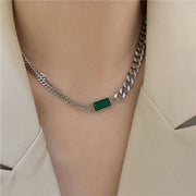 Gold-plated necklace with Green Emerald Stone | 316 Stainless Steel