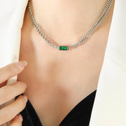 Gold-plated necklace with Green Emerald Stone | 316 Stainless Steel