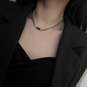 Gold-plated necklace with Green Emerald Stone | 316 Stainless Steel