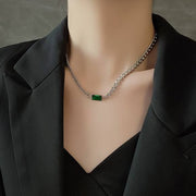 Gold-plated necklace with Green Emerald Stone | 316 Stainless Steel