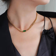 Gold-plated necklace with Green Emerald Stone | 316 Stainless Steel