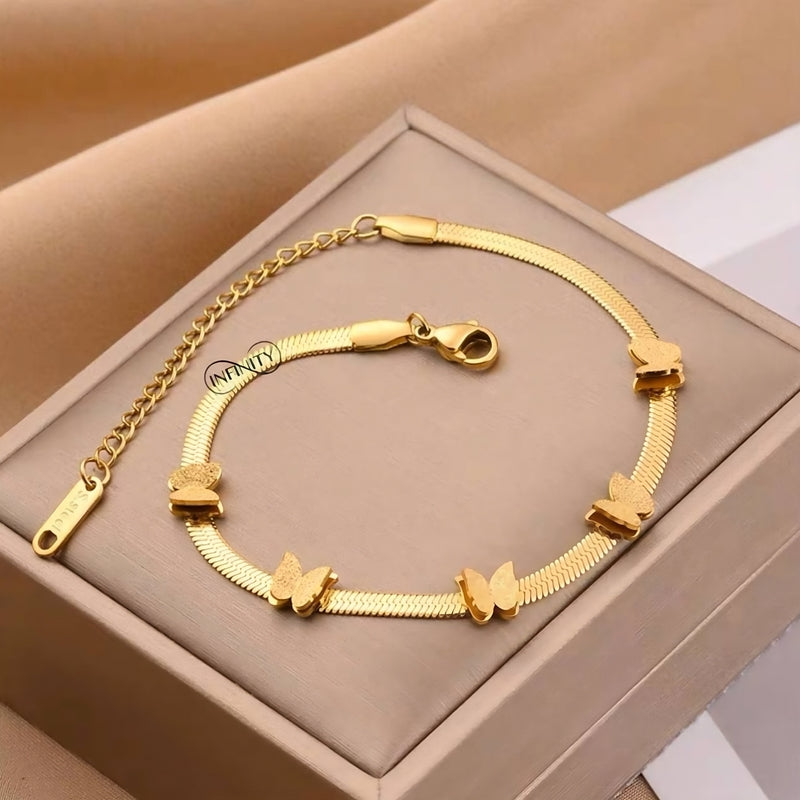 Snake Back Bracelet – 18K Gold-Plated | Decorated with Delicate Butterflies