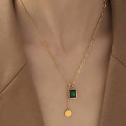 Gold-Plated necklace with Green Emerald Stone | 316 Stainless Steel
