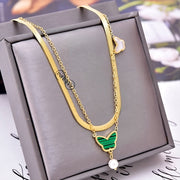 Snake Back Necklace – Gold Plated with Butterflies | 2 Layers | 316 Stainless Steel