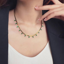 Snake Back Necklace – Gold Plated with Green Emerald Lobes | 316 Stainless Steel