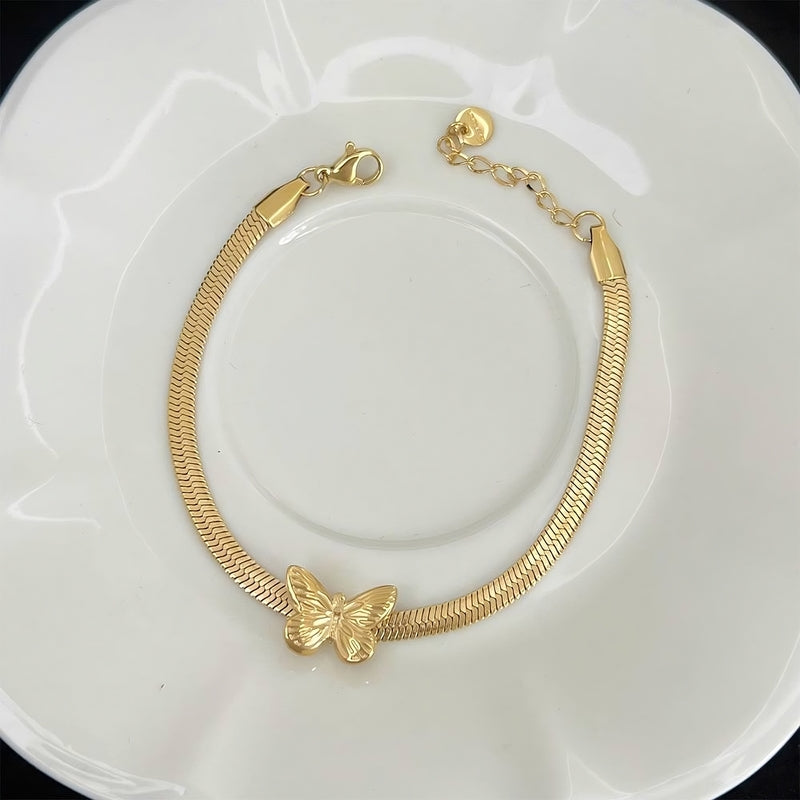 Snake Back Anklet – Butterfly Detail | 316 Stainless Steel – 22 cm