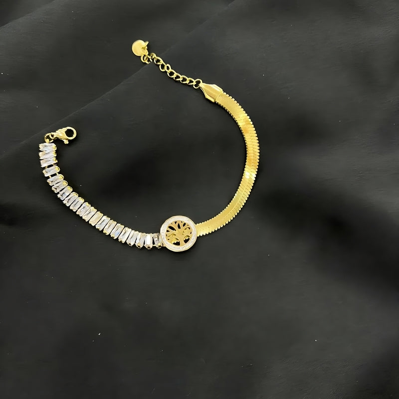 Elegant Edge – Snake Back Bracelet with Baguette Lobes | 316 Stainless Steel